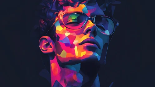 Dreamy neon portrait glowing with color and quiet confidence.