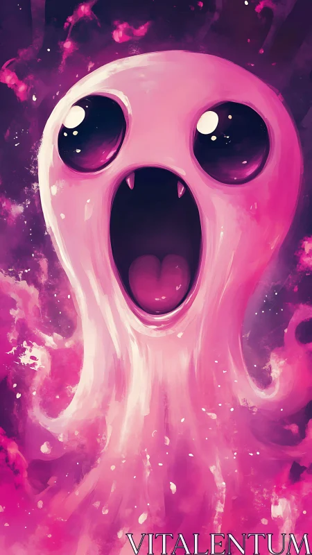 Pink amorphous creature is rendered with smooth digital brushwork