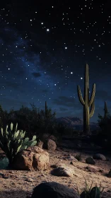 Cactus listens quietly while the desert sky hums with stars