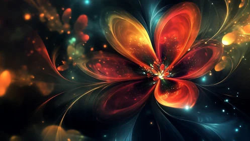 Luminescent fractal blossom with swirling neon petals.