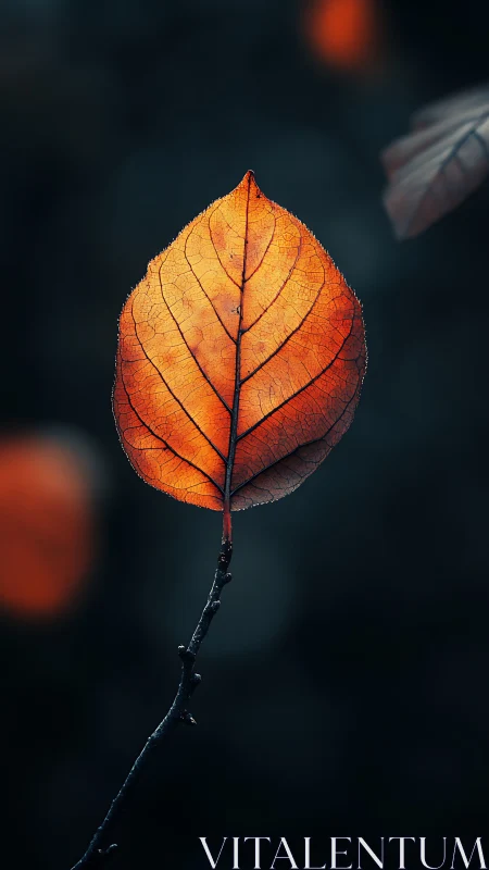 Single orange leaf glows over deep teal blurred bokeh.