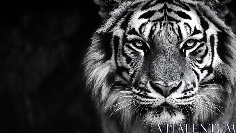 Tiger face captured in sharp monochrome front view portrait