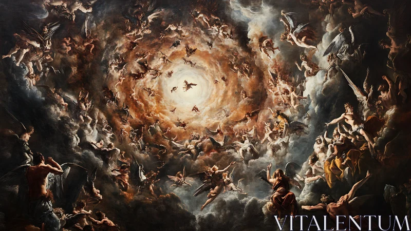 Baroque celestial vortex of angels in dynamic radial composition.