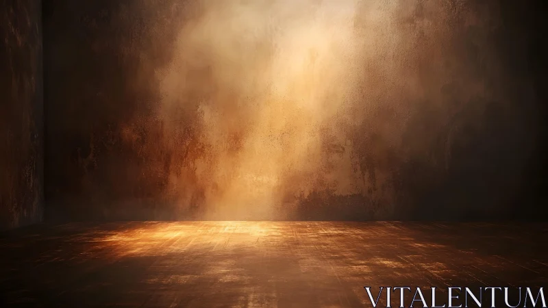 Warm Rustic Empty Room with Golden Light and Textured Walls.