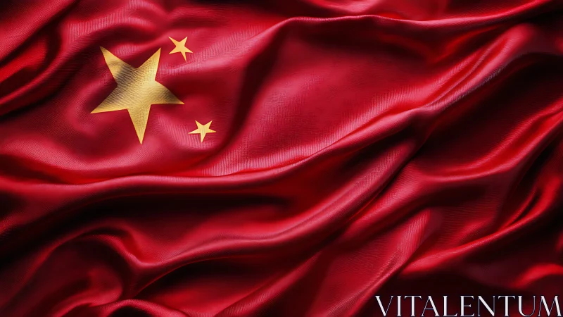 Flowing red Chinese flag with glowing golden stars.