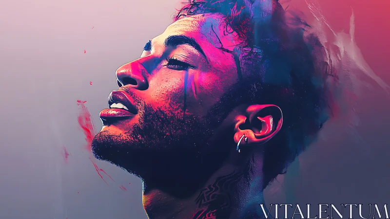 Side profile digital portrait in saturated neon color gradients.