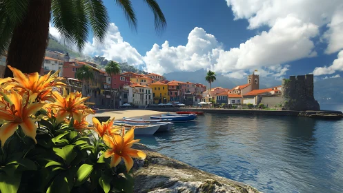 Mediterranean Coastal Village with Colorful Architecture.