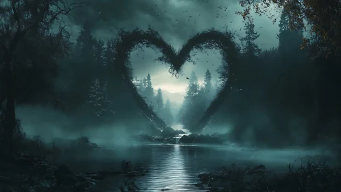 Heart-Shaped Forest Portal Opens Over Misty Waters