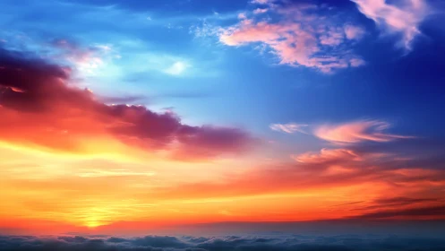 Vivid sunset sky with layered clouds in warm bright colors.