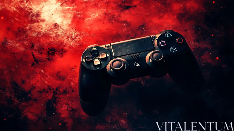 Midnight gamepad drifting through a molten nebula sky.