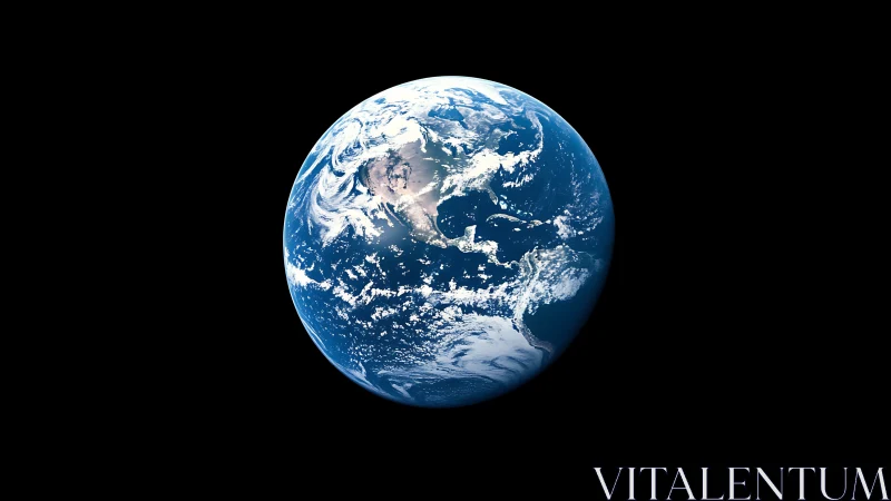 Planet Earth is centrally framed against uniform black space