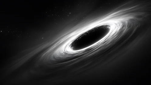 Monochrome visualization of rotating black hole accretion disc.