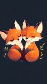 Snuggled fox friends sharing a quiet, cozy moonlit hug.
