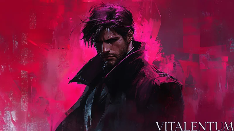 Brooding noir figure in magenta atmospheric digital portrait