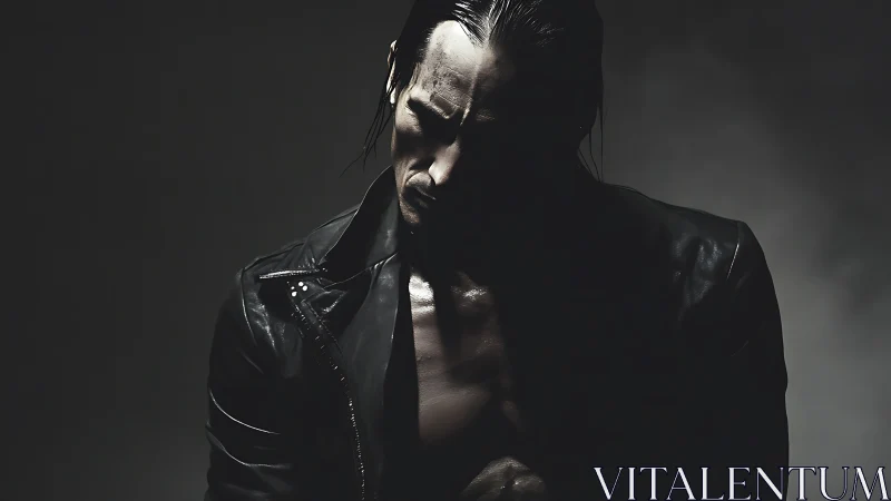 High-contrast low-key portrait isolates muscular male figure