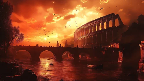 Emberlit Colosseum Dream Above a River of Molten Dusk.