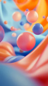 Volumetric pastel spheres hover above glossy fluid gradients