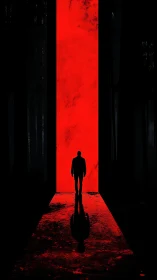 Lone wanderer confronting a burning red forest portal.