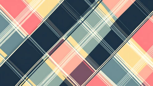 Diagonal plaid daydreams in navy, coral and sunrise pastels.