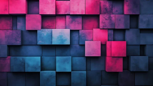 Staggered neon cubes form a textured depth field with soft GI