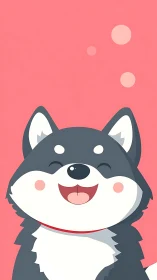 Cartoon dog portrait is centered on a flat pink background