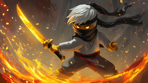 Lego ninja warrior commands blazing golden fire arc.
