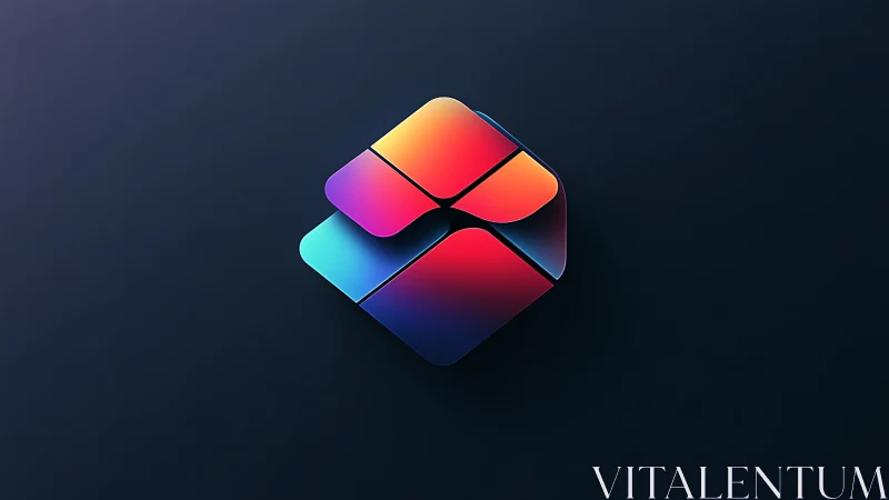 Isometric neon gradient logo with beveled rounded tiles on black