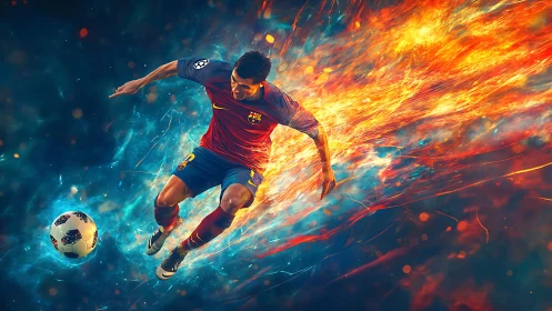 Explosive soccer striker surges through fire and ice energy