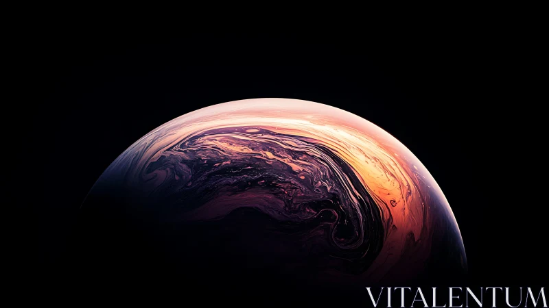 Swirled alien planet glows softly against the silent void