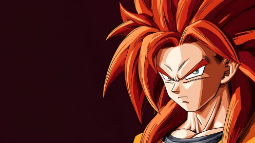 Red haired anime warrior in close up on dark background.