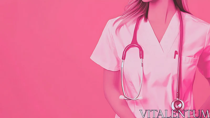 Female Healthcare Worker in Pink Scrubs, Modern Digital Art.