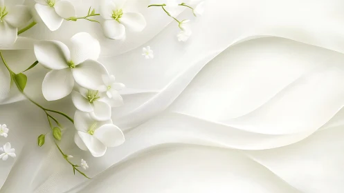 White orchid spray rests over flowing sheer fabric waves