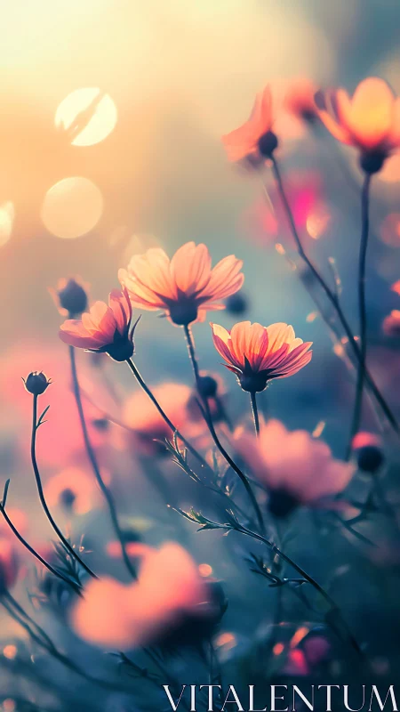 Shallow-Depth Cosmos Daisy Field with Bokeh Luminescence.