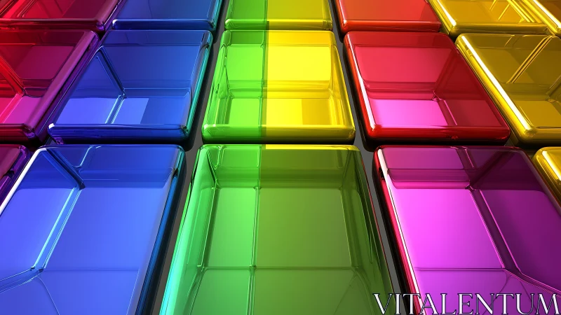 Glossy rainbow tiles glowing with playful modern energy.