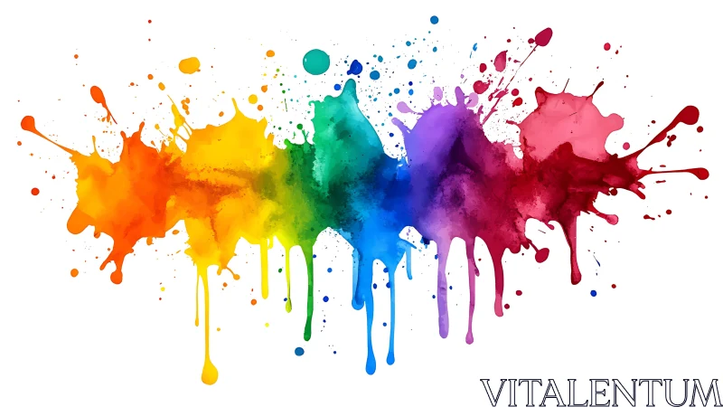 Vibrant watercolor rainbow splatter with dripping strokes.