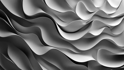 Monochrome sculpted waves create a flowing abstract landscape