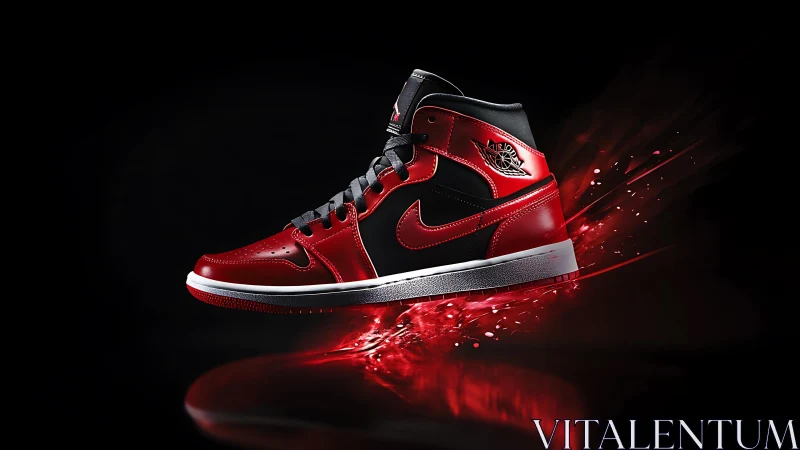 Velocity red sneaker streaking through electric midnight air.