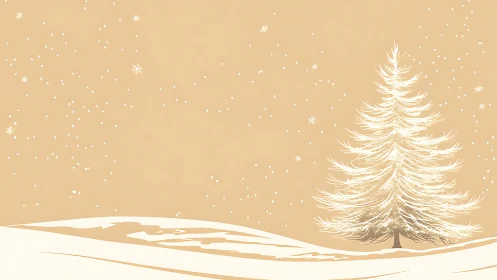 Minimal winter landscape with stylized tree and snowfall.