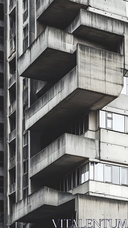 Concrete apartment balconies form stacked geometric volumes