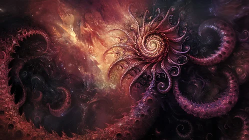 Tentacled spiral form in dark nebulous environment.