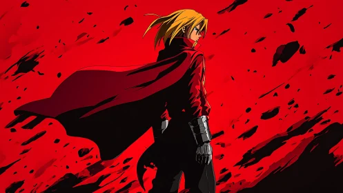 Crimson vector turbulence with armored anime protagonist profile.