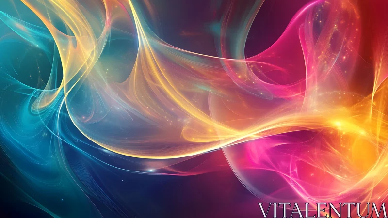 Multicolored abstract light waves on dark gradient background.