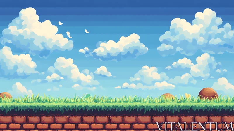 Sunny pixel grassland level invites playful side scrolling