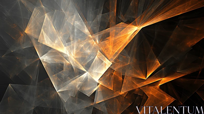 Angular orange fractal planes intersect across dark radial field