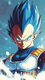 Blue-haired warrior narrows his gaze and splits the sky