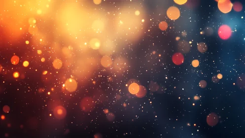 Glowing bokeh lights on dark background with warm sparks.