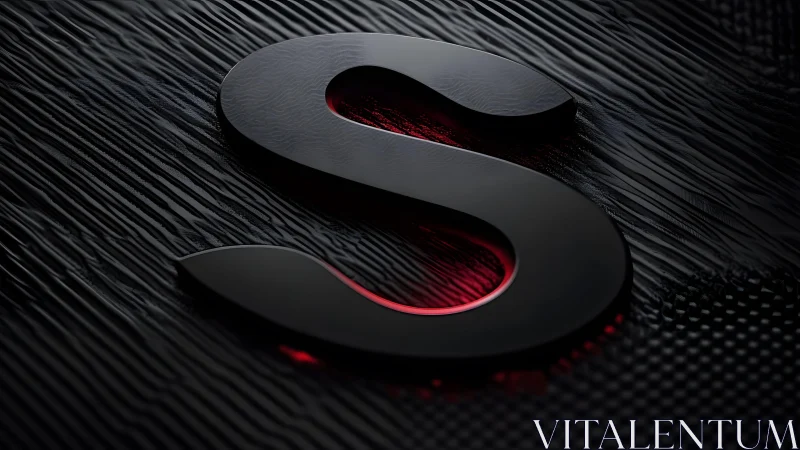 Sleek black letter S on textured dark background, modern 3D style.