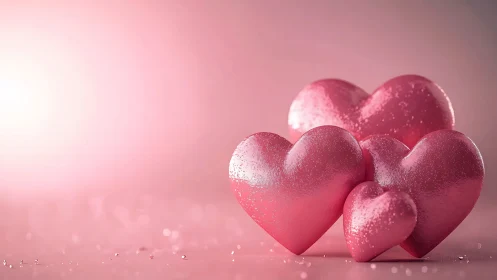 Pink Glittered Hearts Arranged on Gradient Background
