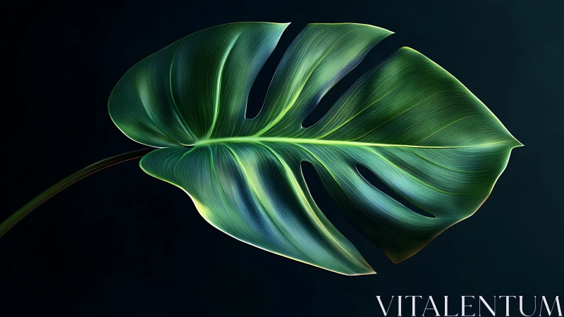 Single monstera leaf rendered in detailed digital art.