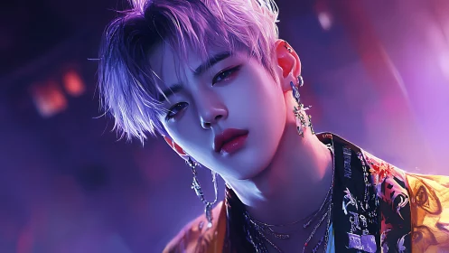 Neon-lit portrait digital painting with cinematic close-up focus.